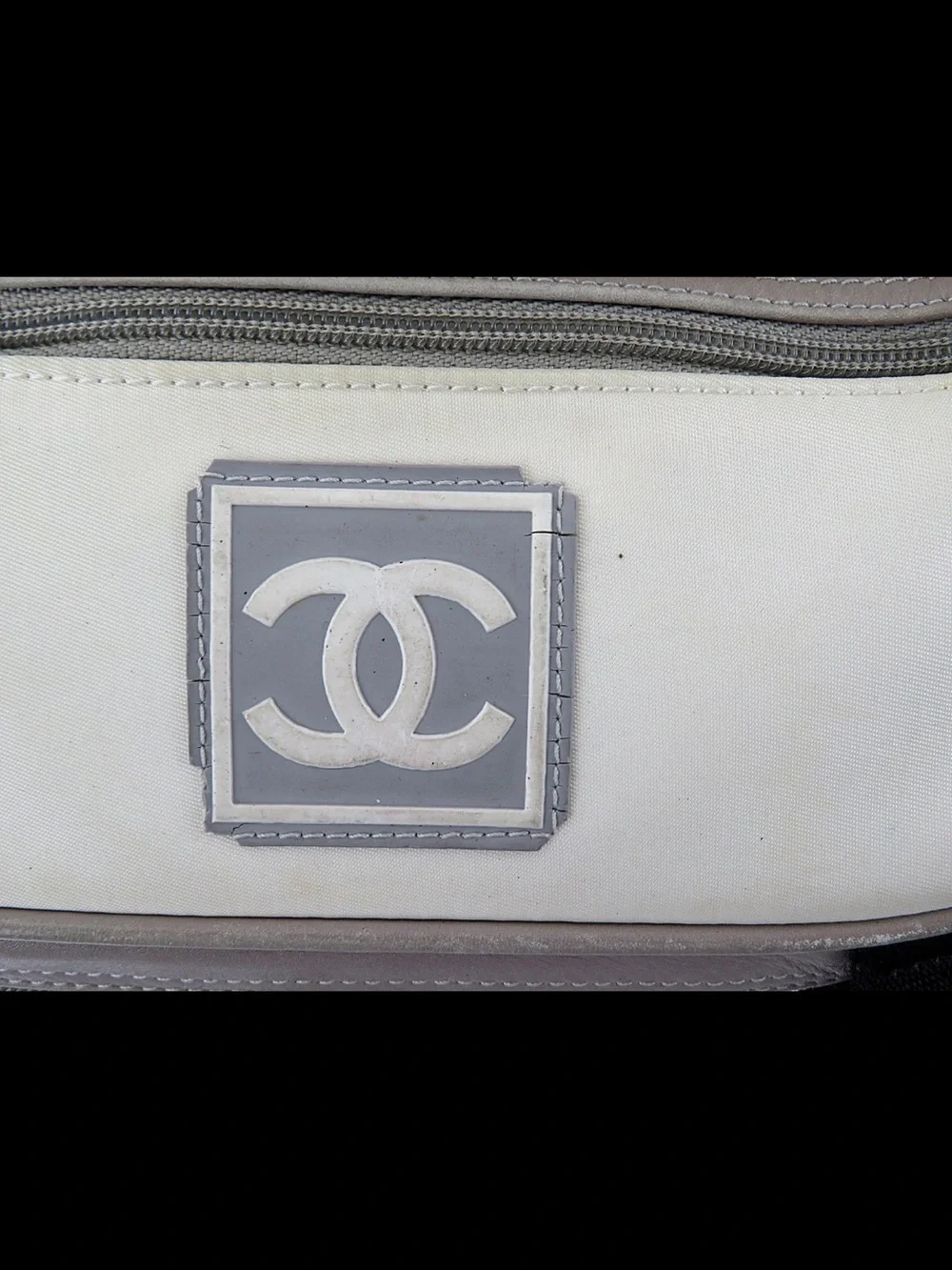 CHANEL Cream and Taupe Men's Canvas Backpack with Black Straps